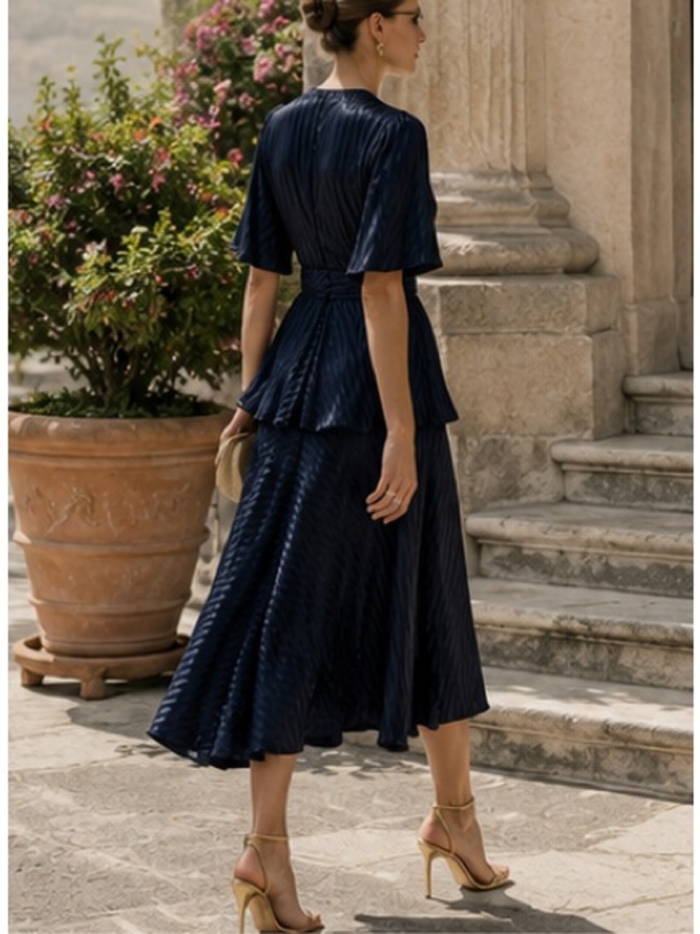 A.L.C. Avi Silk Dress Navy Twist Front Asymmetric Midi Dress $645. Excellent 10 - Picture 8 of 9